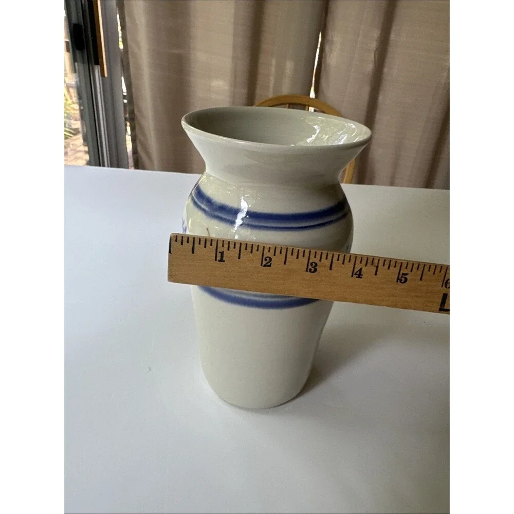 Clay stoneware Vase Floral berries blue Vines CS (??) signed Pottery Studio Art